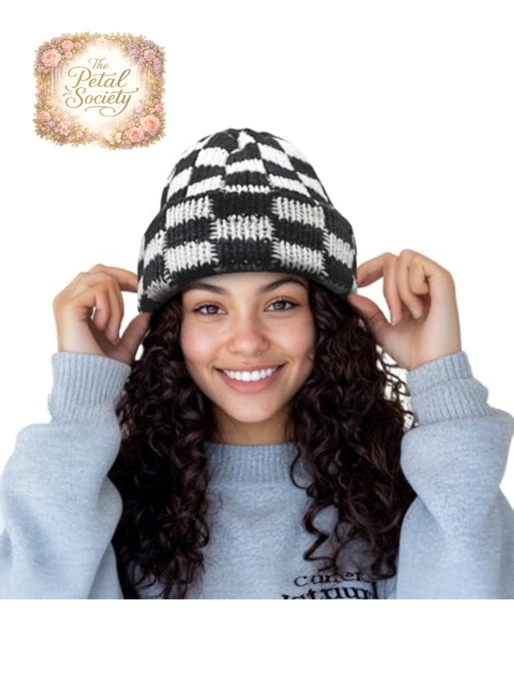Chunky Checkered Knit Beanie Oversized Slouchy Winter Hat